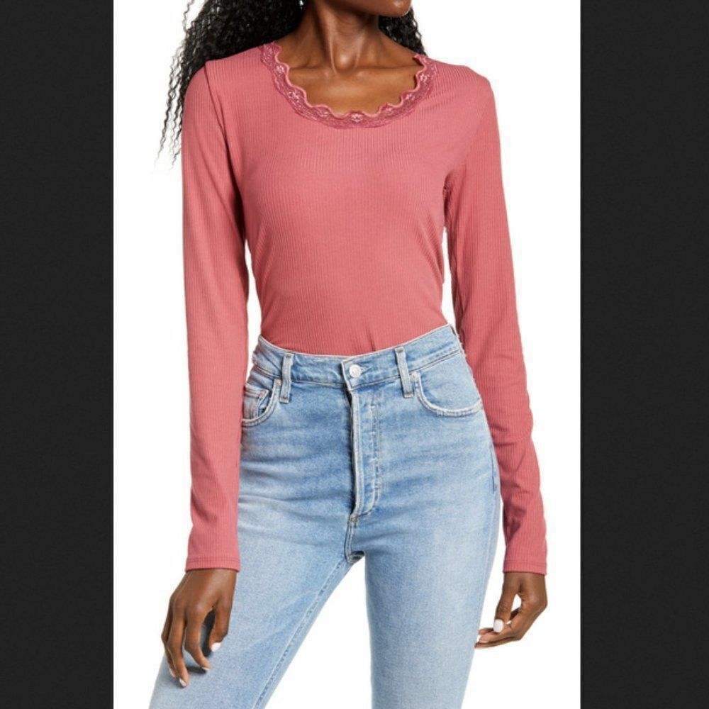 Socialite Burgundy Scoop Neck Long Sleeve Crop Top Size Medium